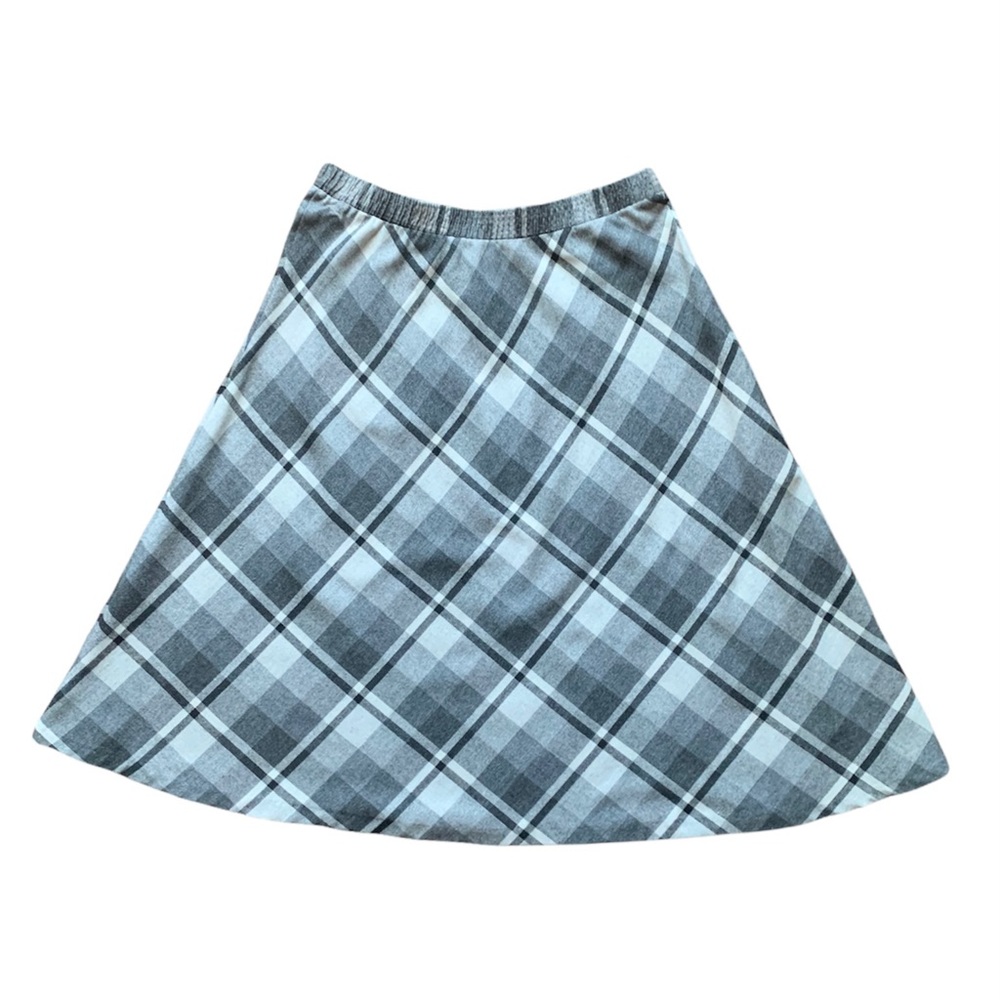 Vintage 80s 90s plaid grey, white and black wool blend skirt
